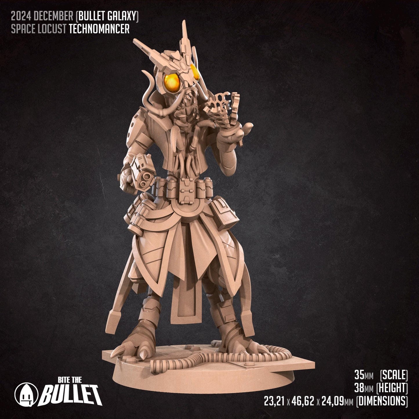 Space Locust Technomancer | Bullet Galaxy | Bite The Bullet | 35mm Scale | Resin Printed Tabletop RPG Miniature Figures | DND | 5E