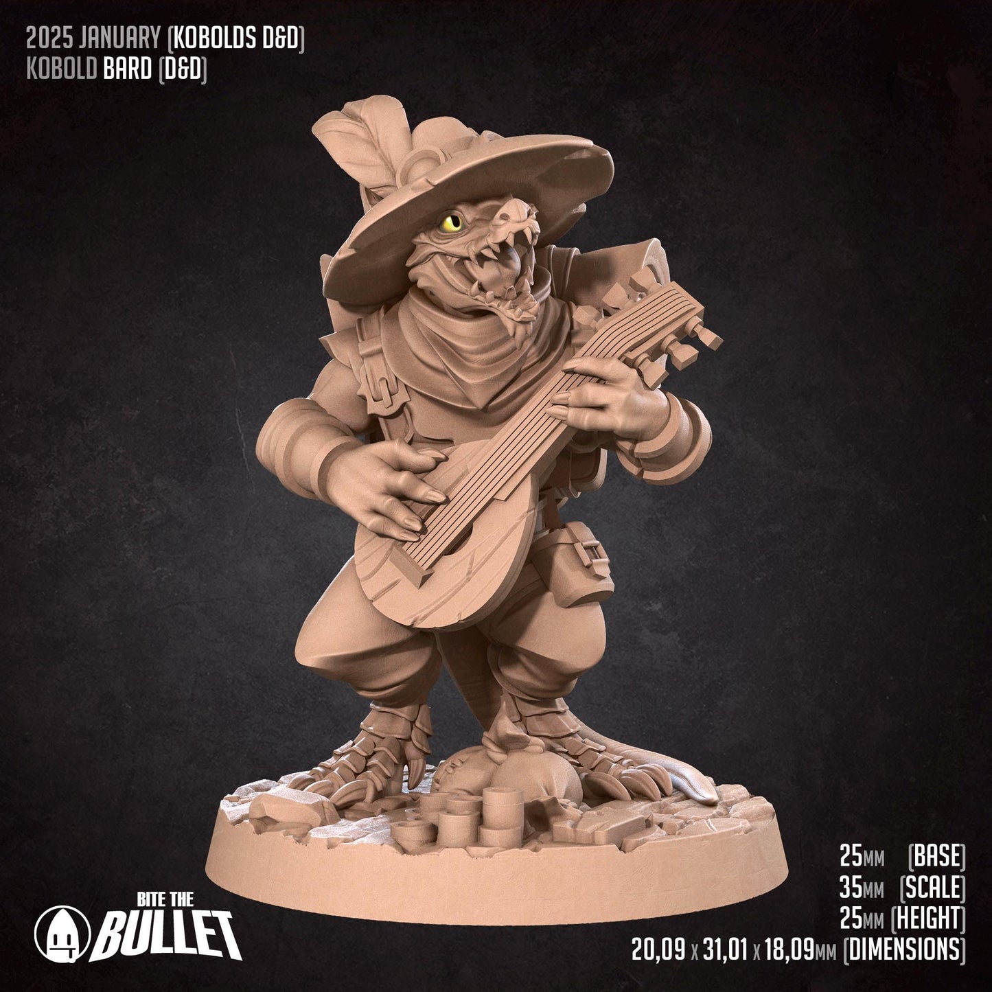 Kobold Bard | Kobolds D&D | Bite The Bullet | 35mm Scale | Resin Printed Tabletop RPG Miniature Figures | DND | 5E