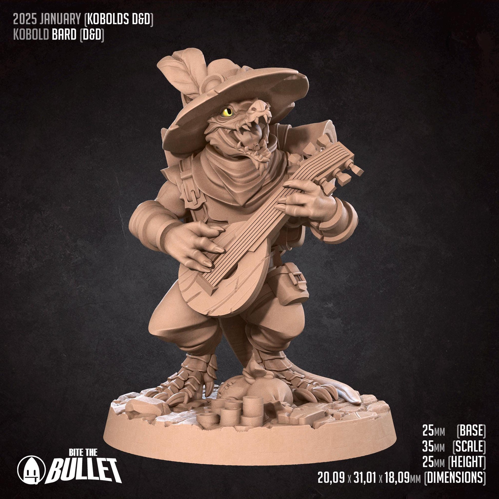 Kobold Bard | Kobolds D&D | Bite The Bullet | 35mm Scale | Resin Printed Tabletop RPG Miniature Figures | DND | 5E
