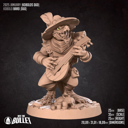 Kobold Bard | Kobolds D&D | Bite The Bullet | 35mm Scale | Resin Printed Tabletop RPG Miniature Figures | DND | 5E