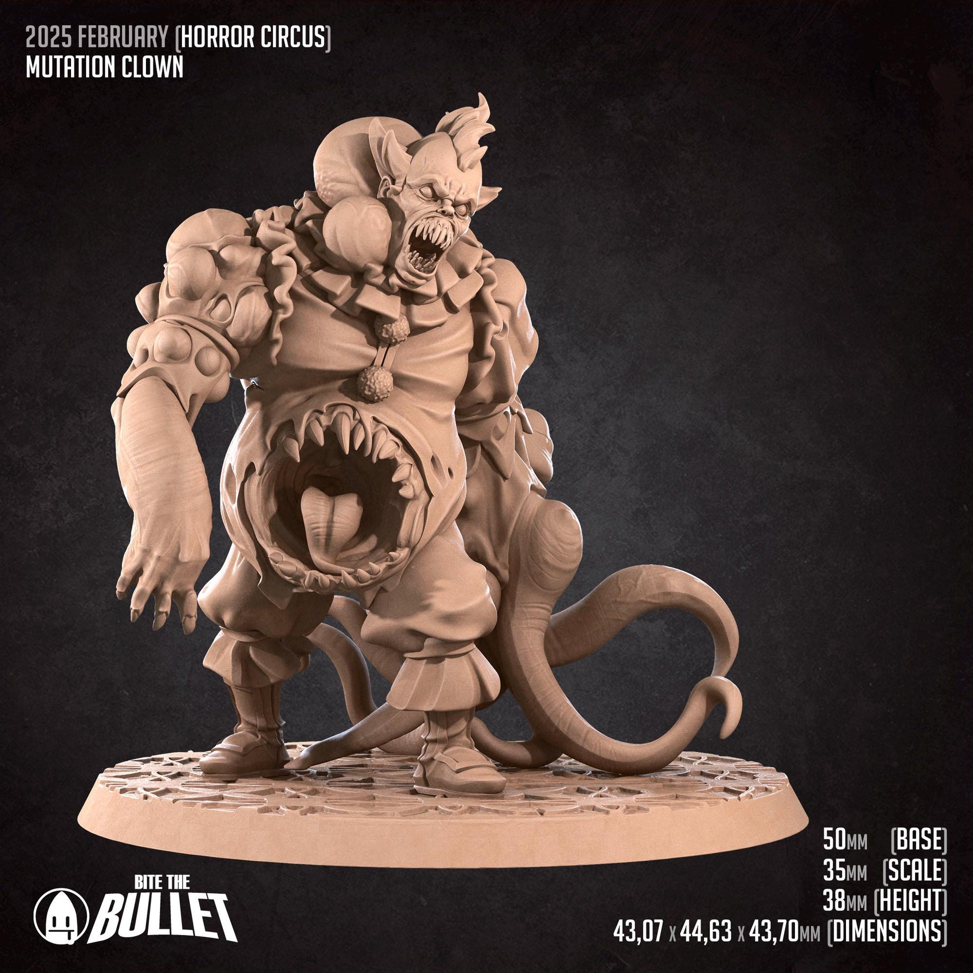 Mutation Clown | Horror Circus | Bite The Bullet | 35mm Scale | Resin Printed Tabletop RPG Miniature Figures | DND | 5E