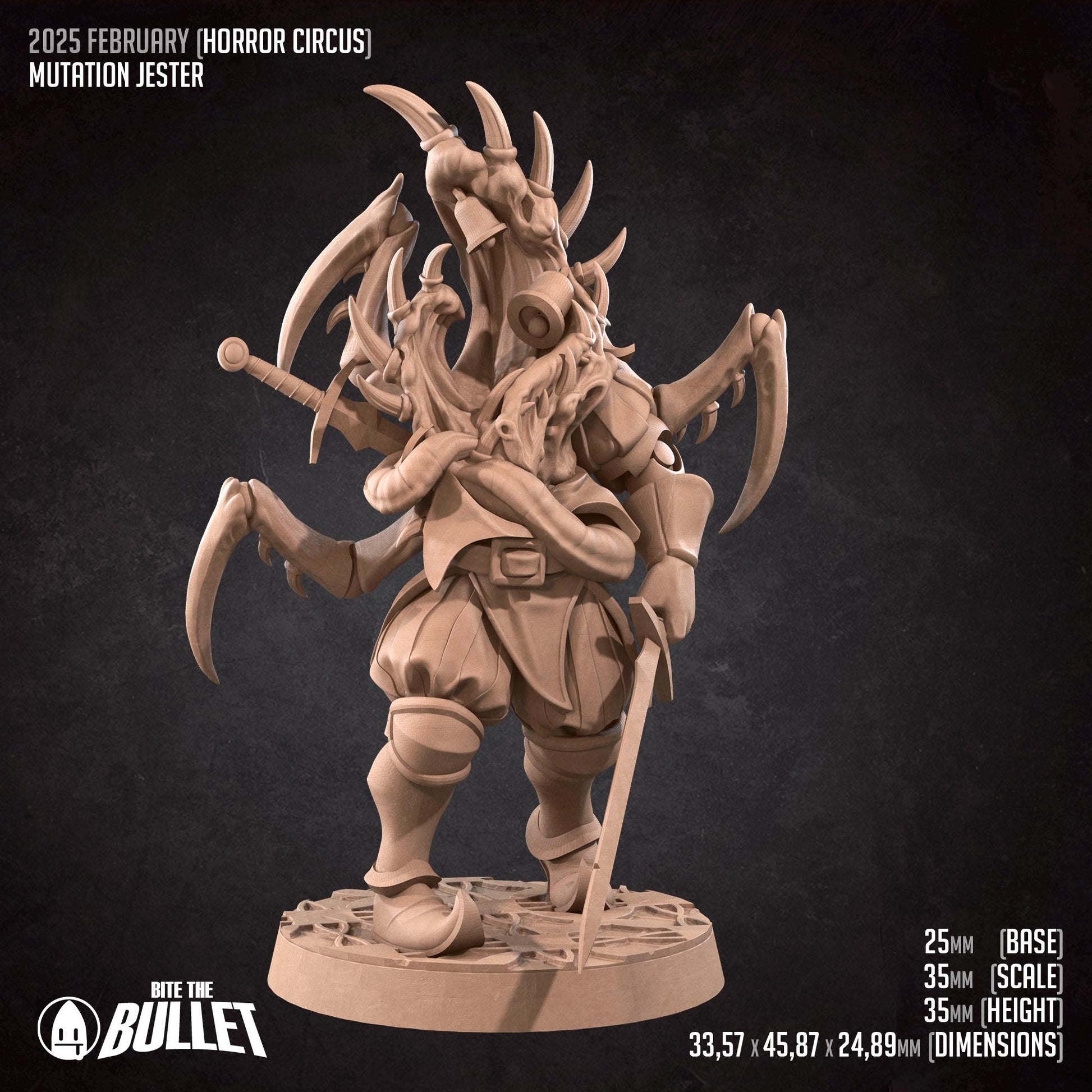 Mutation Jester | Horror Circus | Bite The Bullet | 35mm Scale | Resin Printed Tabletop RPG Miniature Figures | DND | 5E