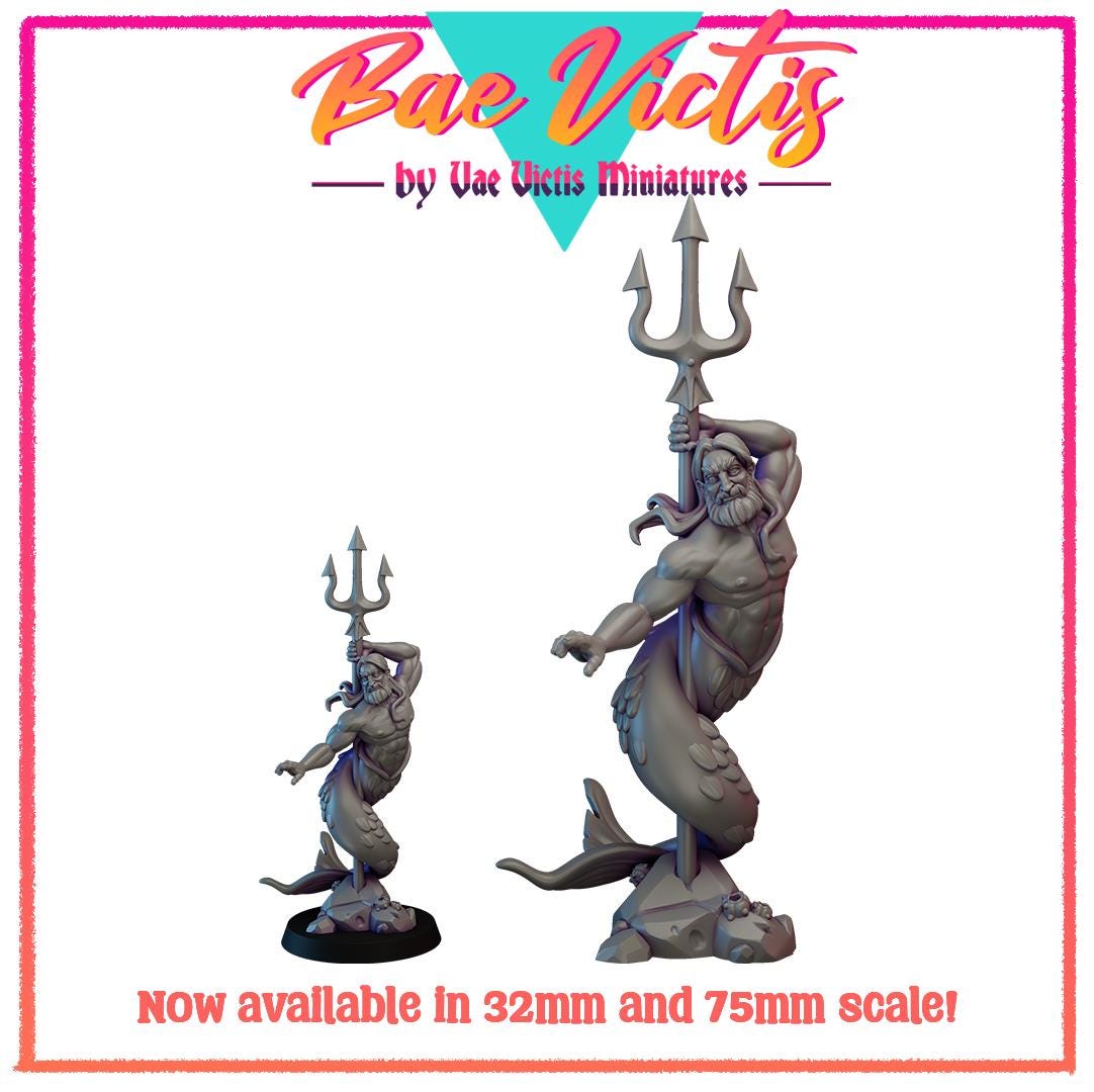 Merman | Bae Victis | Vae Victis Miniatures | 32mm and 75mm Scale Resin Printed Tabletop RPG Figures for Tabletop RPG's