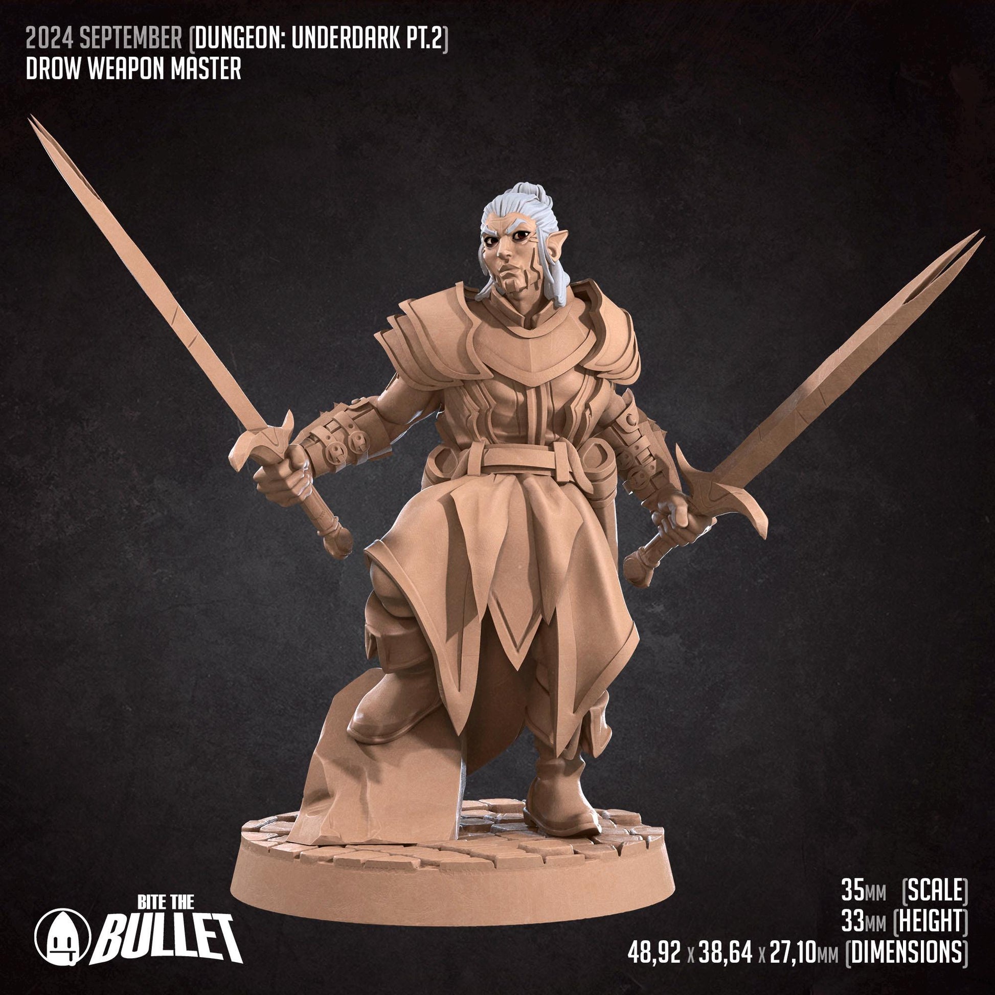 Drow Weapon Master | Dungeon Underdark | Bite The Bullet | 35mm Scale | Resin Printed Tabletop RPG Miniature Figures | DND | 5E