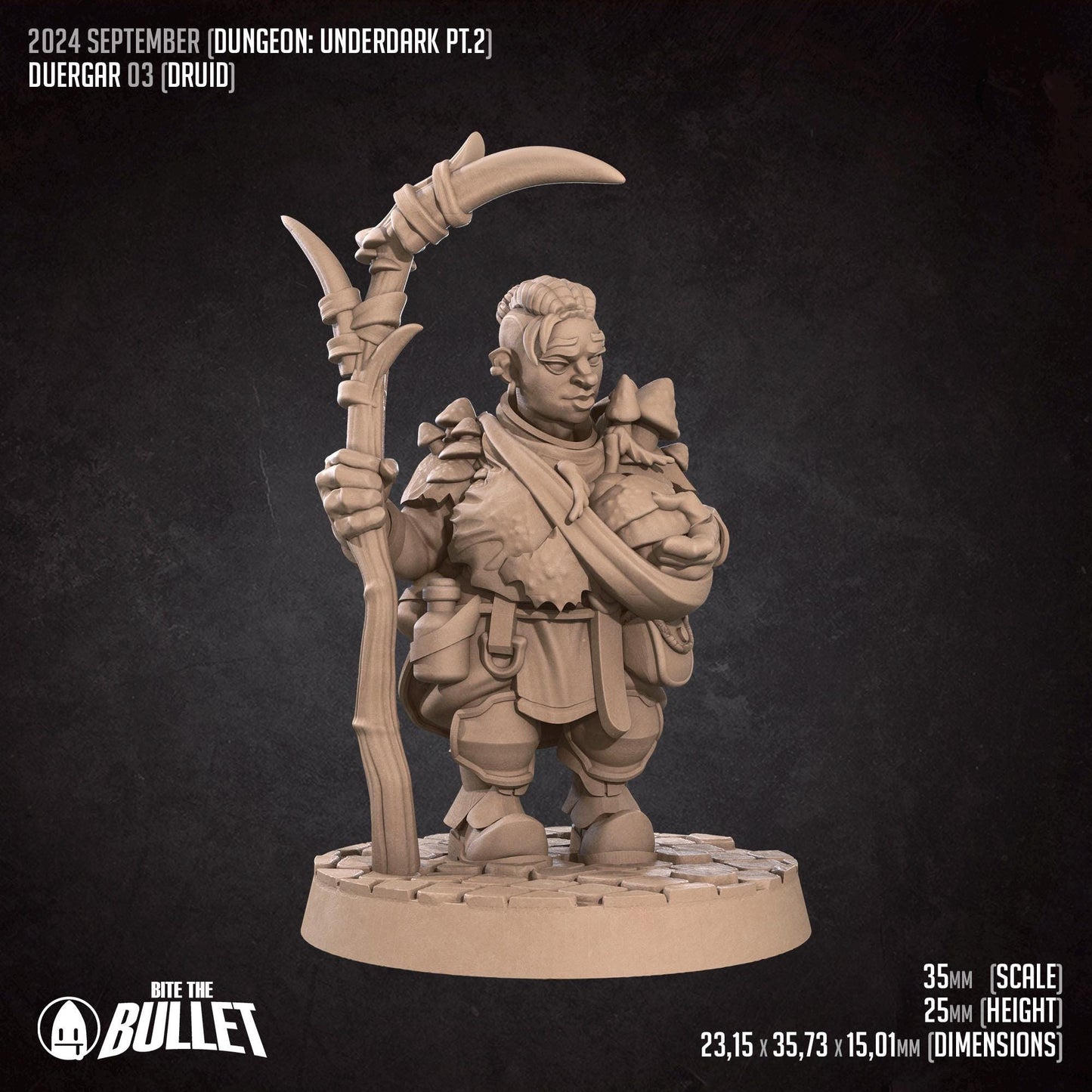 Duergar Druid | Dungeon Underdark | Bite The Bullet | 35mm Scale | Resin Printed Tabletop RPG Miniature Figures | DND | 5E