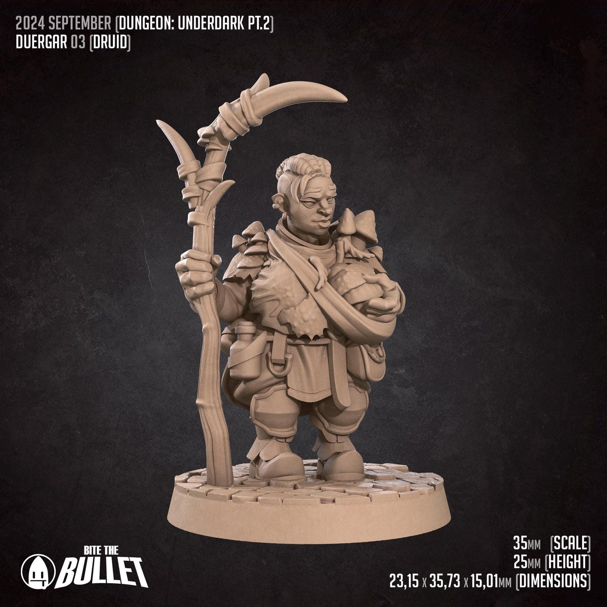 Duergar Druid | Dungeon Underdark | Bite The Bullet | 35mm Scale | Resin Printed Tabletop RPG Miniature Figures | DND | 5E