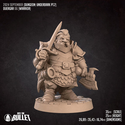 Duergar Fighter | Dungeon Underdark | Bite The Bullet | 35mm Scale | Resin Printed Tabletop RPG Miniature Figures | DND | 5E