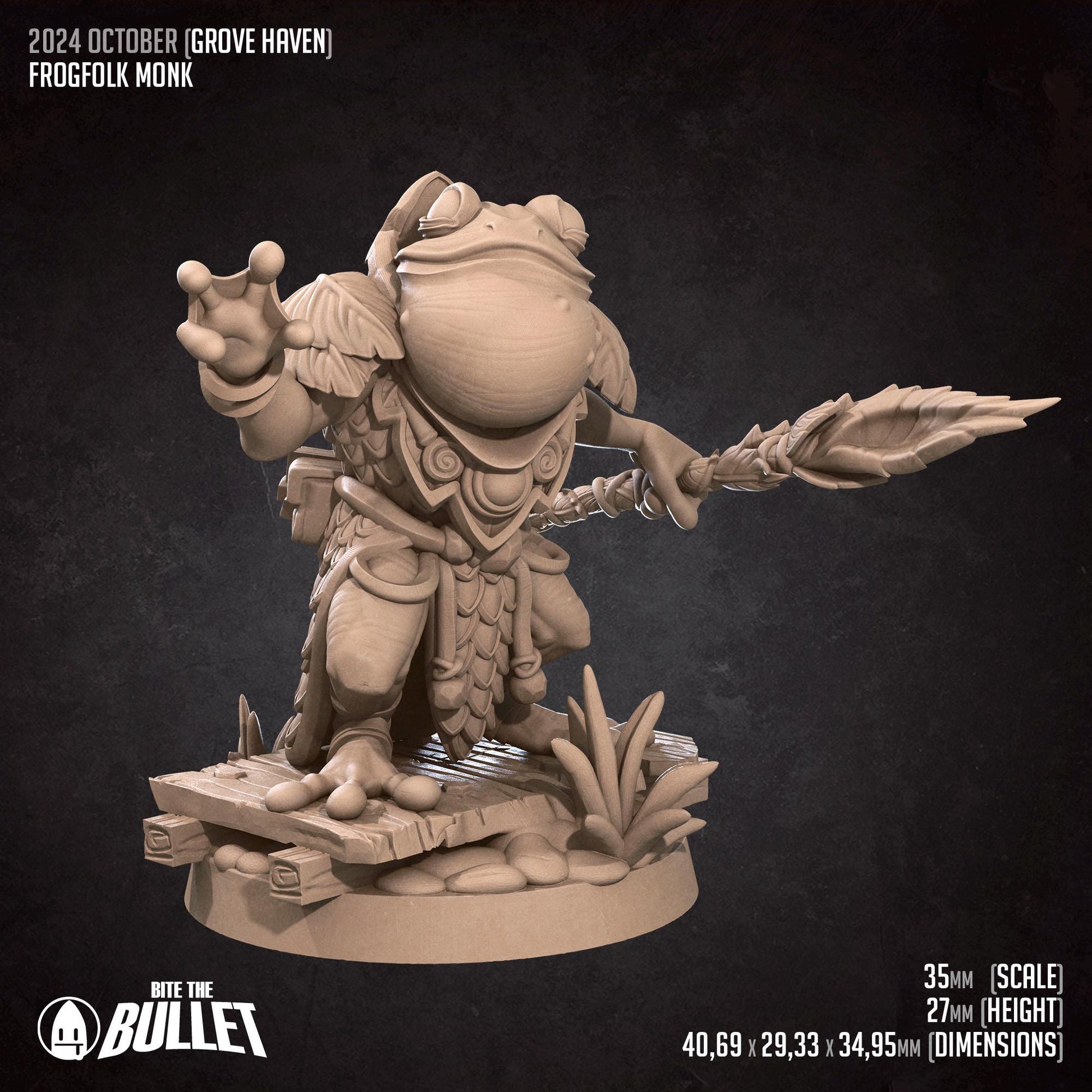 Frogfolk Monk | Grove Haven | Bite The Bullet | 35mm Scale | Resin Printed Tabletop RPG Miniature Figures | DND | 5E