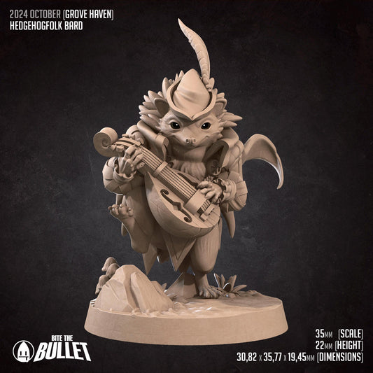 Hedgehogfolk Bard | Grove Haven | Bite The Bullet | 35mm Scale | Resin Printed Tabletop RPG Miniature Figures | DND | 5E