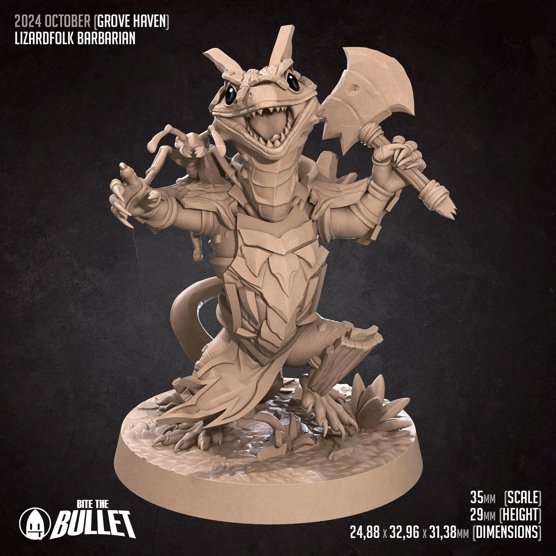 Lizardfolk Barbarian | Grove Haven | Bite The Bullet | 35mm Scale | Resin Printed Tabletop RPG Miniature Figures | DND | 5E