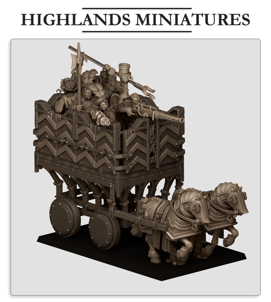 Sunland Armored Wagon | Sunland | Highland Miniatures | 32mm Scale Resin Tabletop RPG Figures for Roleplaying and Wargaming