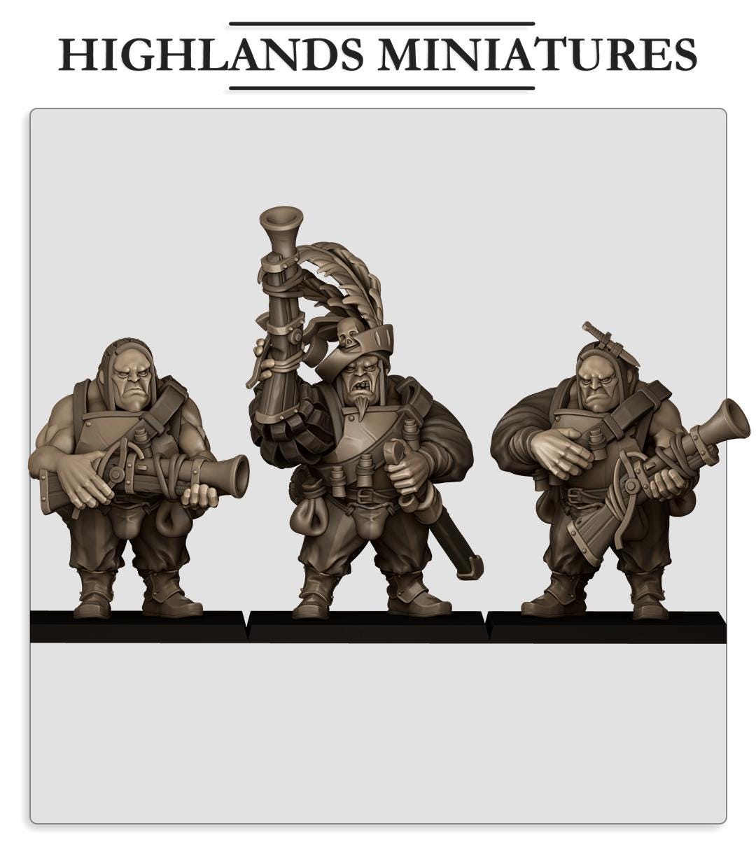 Ogres With Blunderbuss | Sunland | Highland Miniatures | 32mm Scale Resin Tabletop RPG Figures for Roleplaying and Wargaming