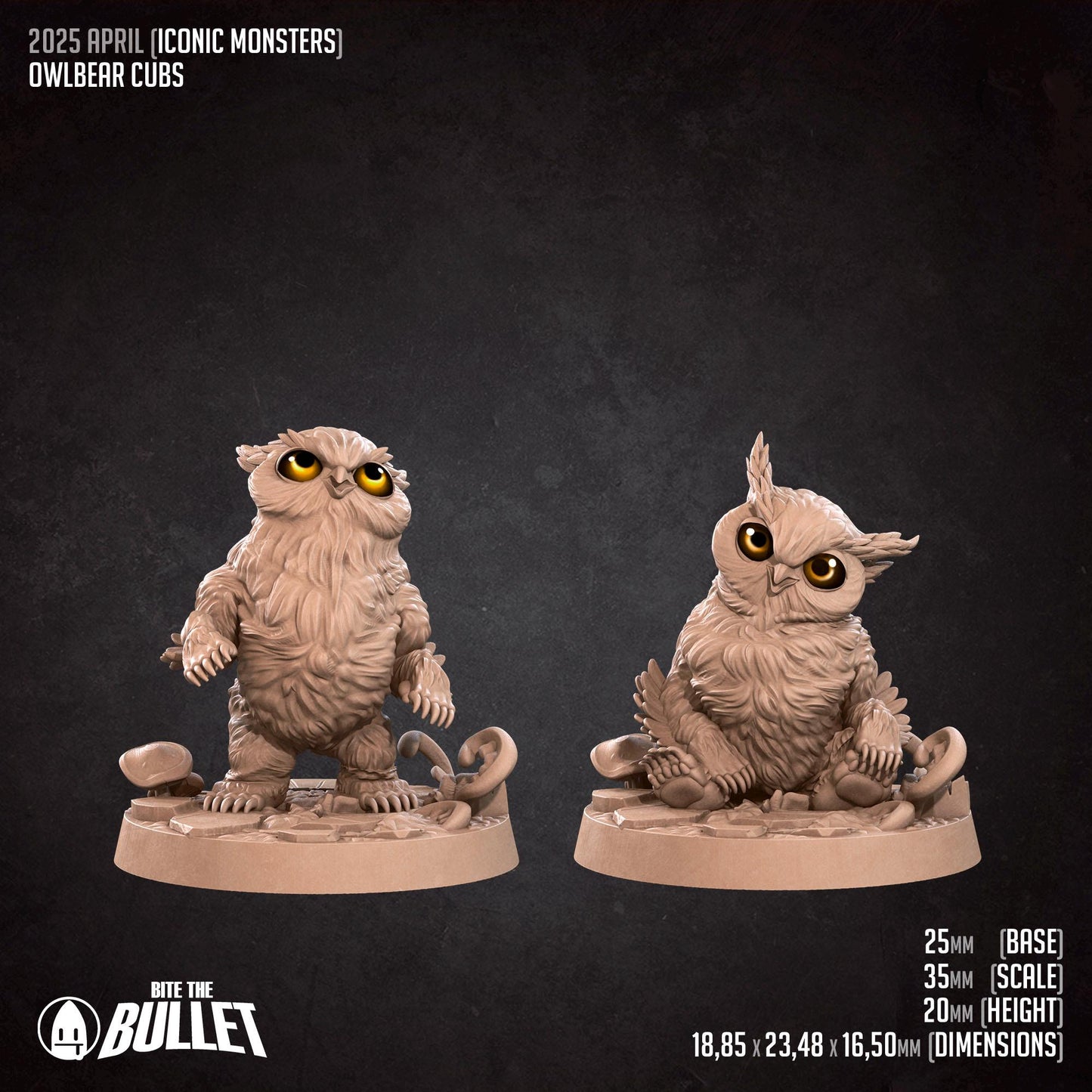 Owlbear Cubs | Iconic Monsters | Bite The Bullet | 35mm Scale | Resin Printed Tabletop RPG Miniature Figures | DND | 5E