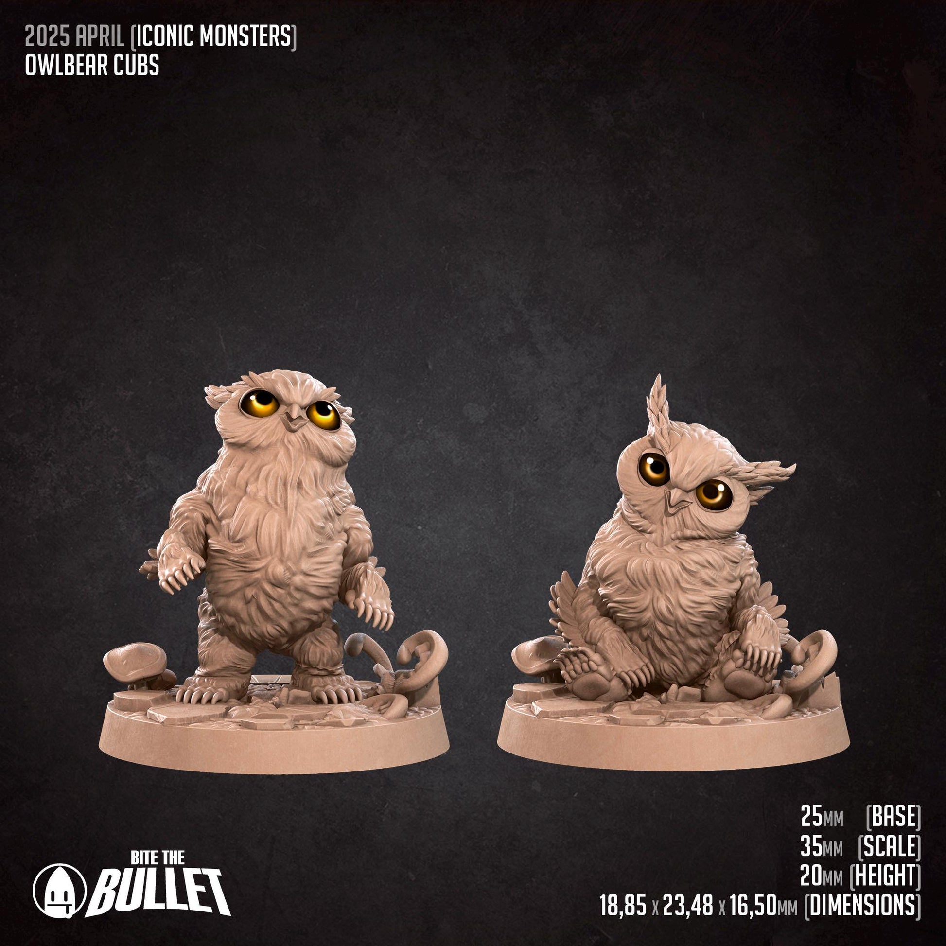 Owlbear Cubs | Iconic Monsters | Bite The Bullet | 35mm Scale | Resin Printed Tabletop RPG Miniature Figures | DND | 5E