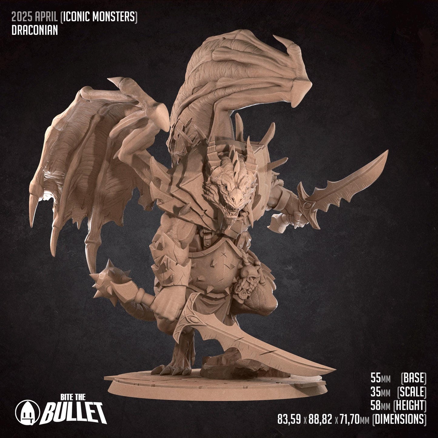 Draconian Dreadnought | Iconic Monsters | Bite The Bullet | 35mm Scale | Resin Printed Tabletop RPG Miniature Figures | DND | 5E