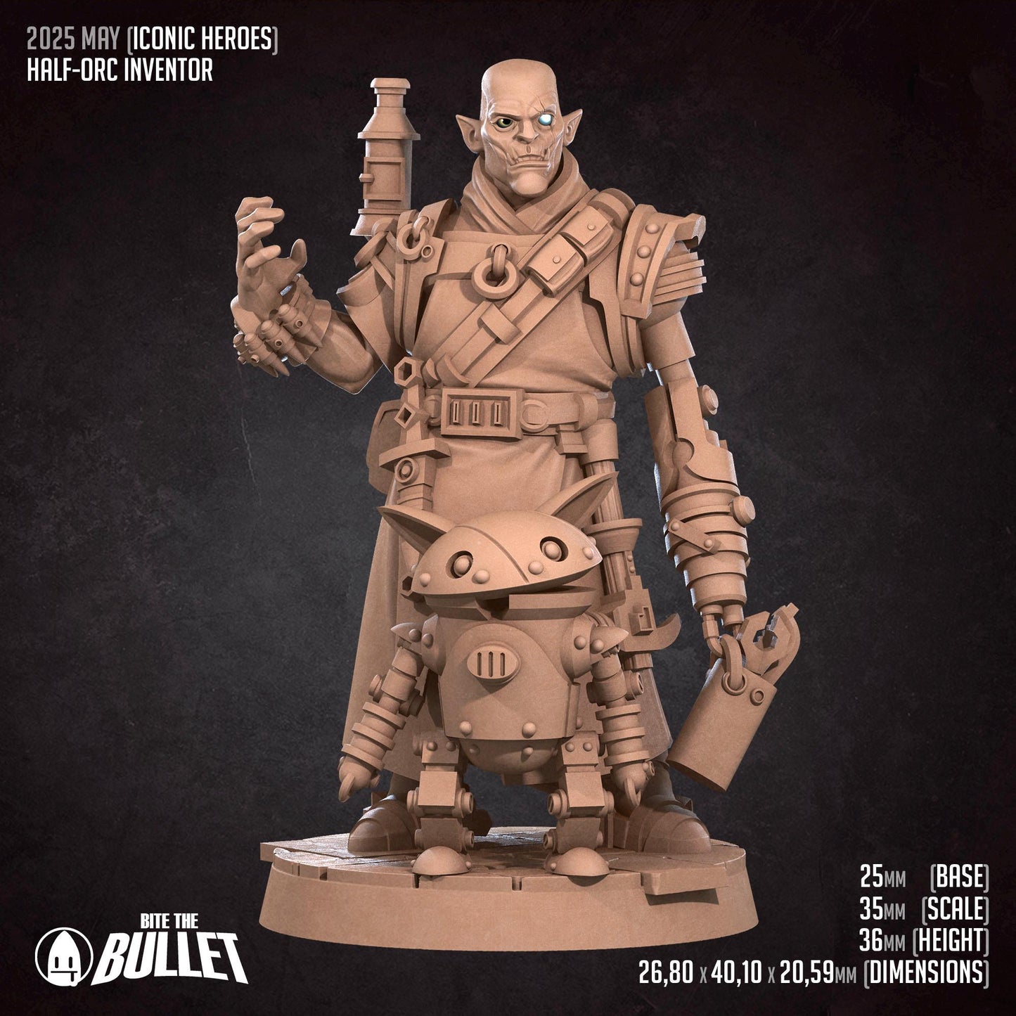 Half-Orc Inventor | Iconic Heroes | Bite The Bullet | 35mm Scale | Resin Printed Tabletop RPG Miniature Figures | DND | 5E