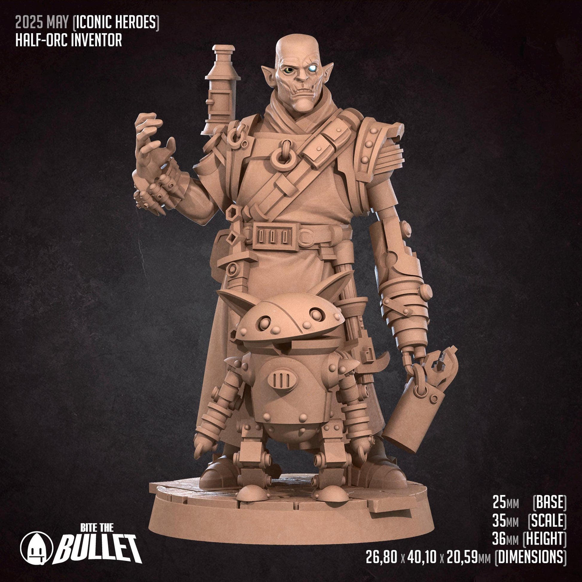 Half-Orc Inventor | Iconic Heroes | Bite The Bullet | 35mm Scale | Resin Printed Tabletop RPG Miniature Figures | DND | 5E