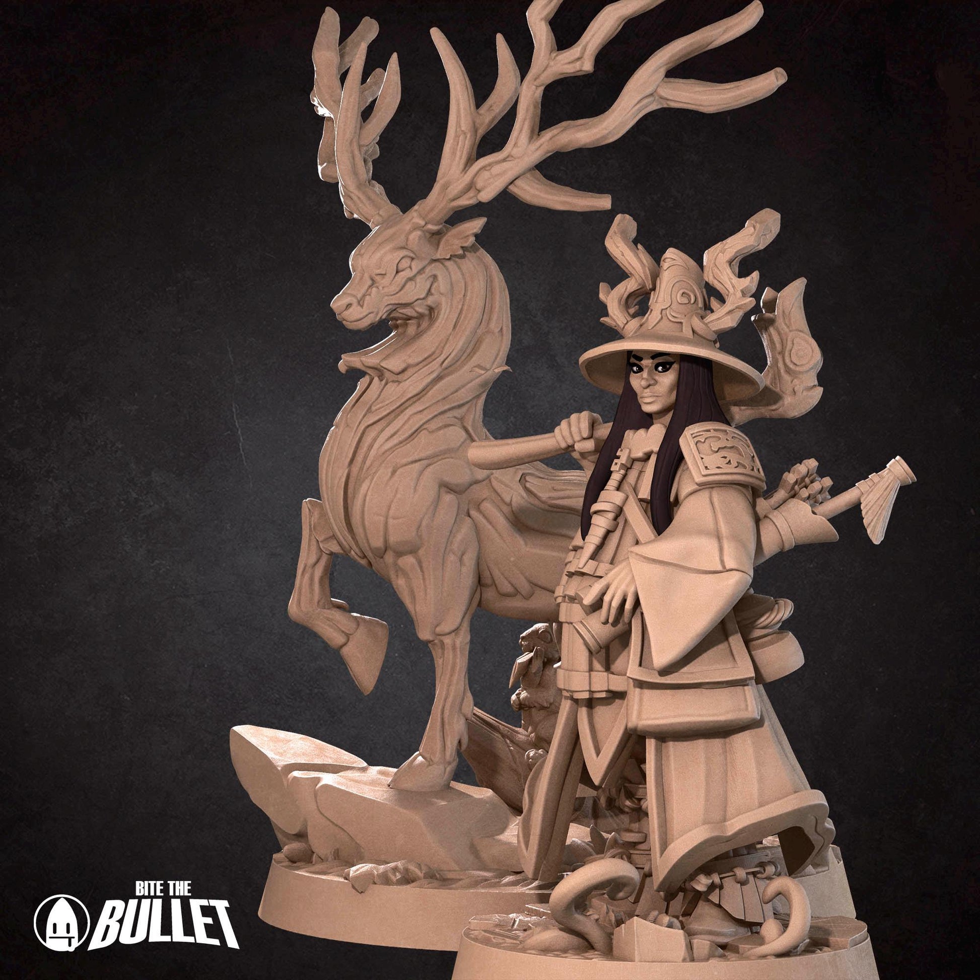 Human Animist With Deer Companion | Iconic Heroes | Bite The Bullet | 35mm Scale | Resin Printed Tabletop RPG Miniature Figures | DND | 5E