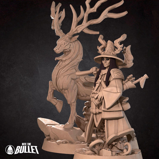 Human Animist With Deer Companion | Iconic Heroes | Bite The Bullet | 35mm Scale | Resin Printed Tabletop RPG Miniature Figures | DND | 5E