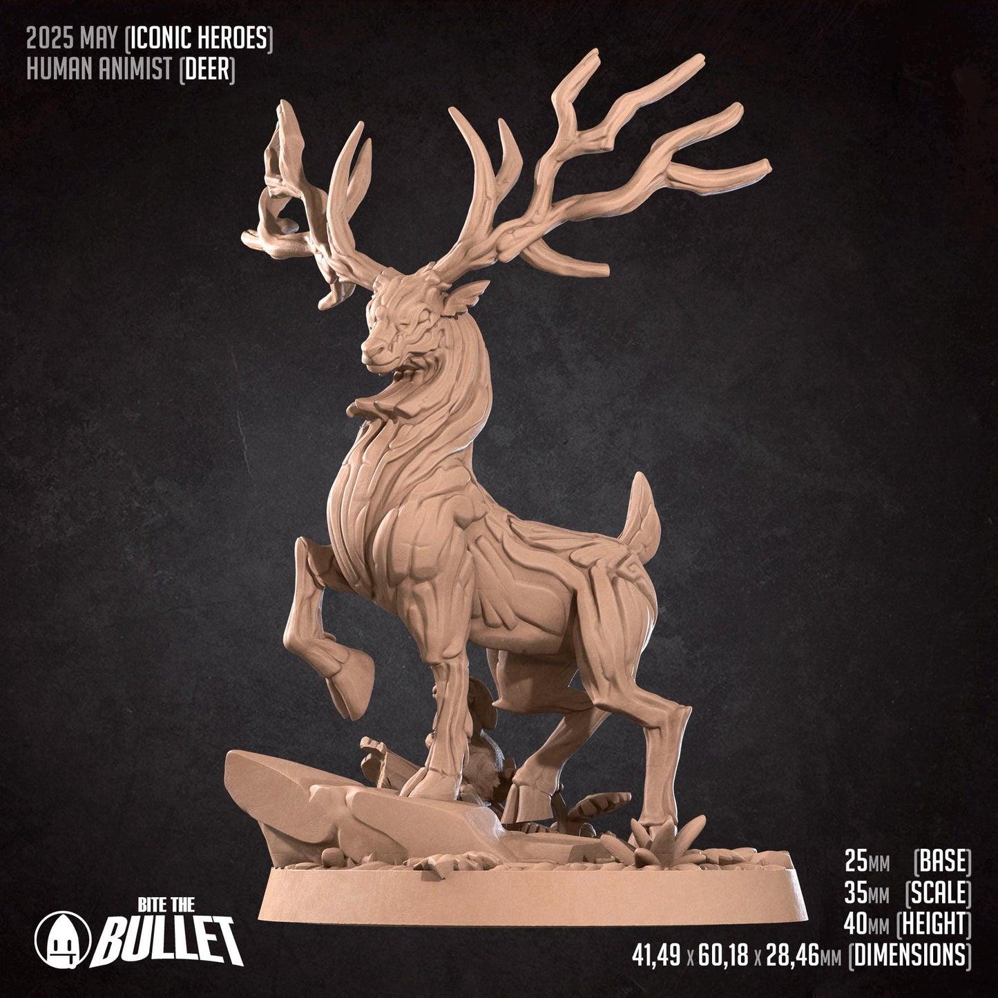 Human Animist With Deer Companion | Iconic Heroes | Bite The Bullet | 35mm Scale | Resin Printed Tabletop RPG Miniature Figures | DND | 5E