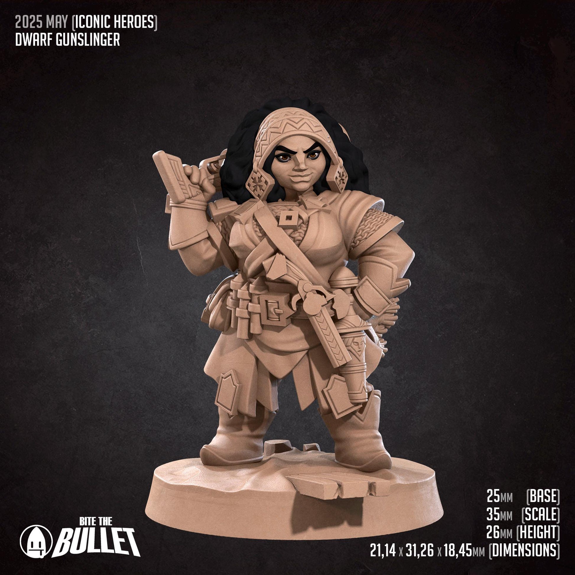 Dwarf Gunslinger | Iconic Heroes | Bite The Bullet | 35mm Scale | Resin Printed Tabletop RPG Miniature Figures | DND | 5E