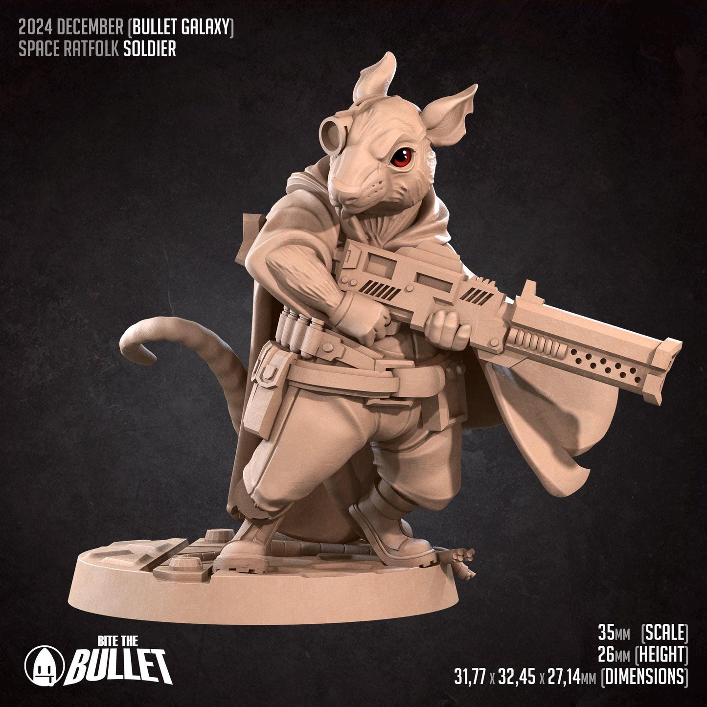 Space Ratfolk Soldier | Bullet Galaxy | Bite The Bullet | 35mm Scale | Resin Printed Tabletop RPG Miniature Figures | DND | 5E