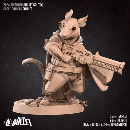 Space Ratfolk Soldier | Bullet Galaxy | Bite The Bullet | 35mm Scale | Resin Printed Tabletop RPG Miniature Figures | DND | 5E