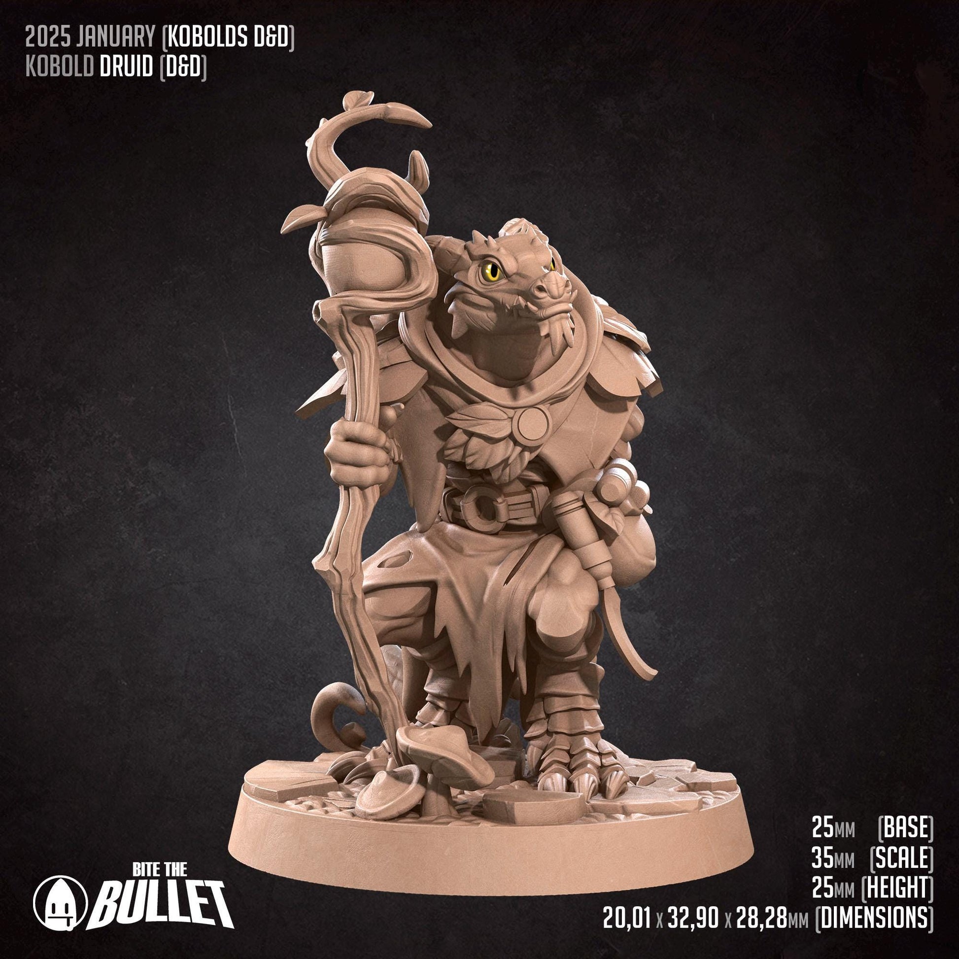 Kobold Druid | Kobolds D&D | Bite The Bullet | 35mm Scale | Resin Printed Tabletop RPG Miniature Figures | DND | 5E