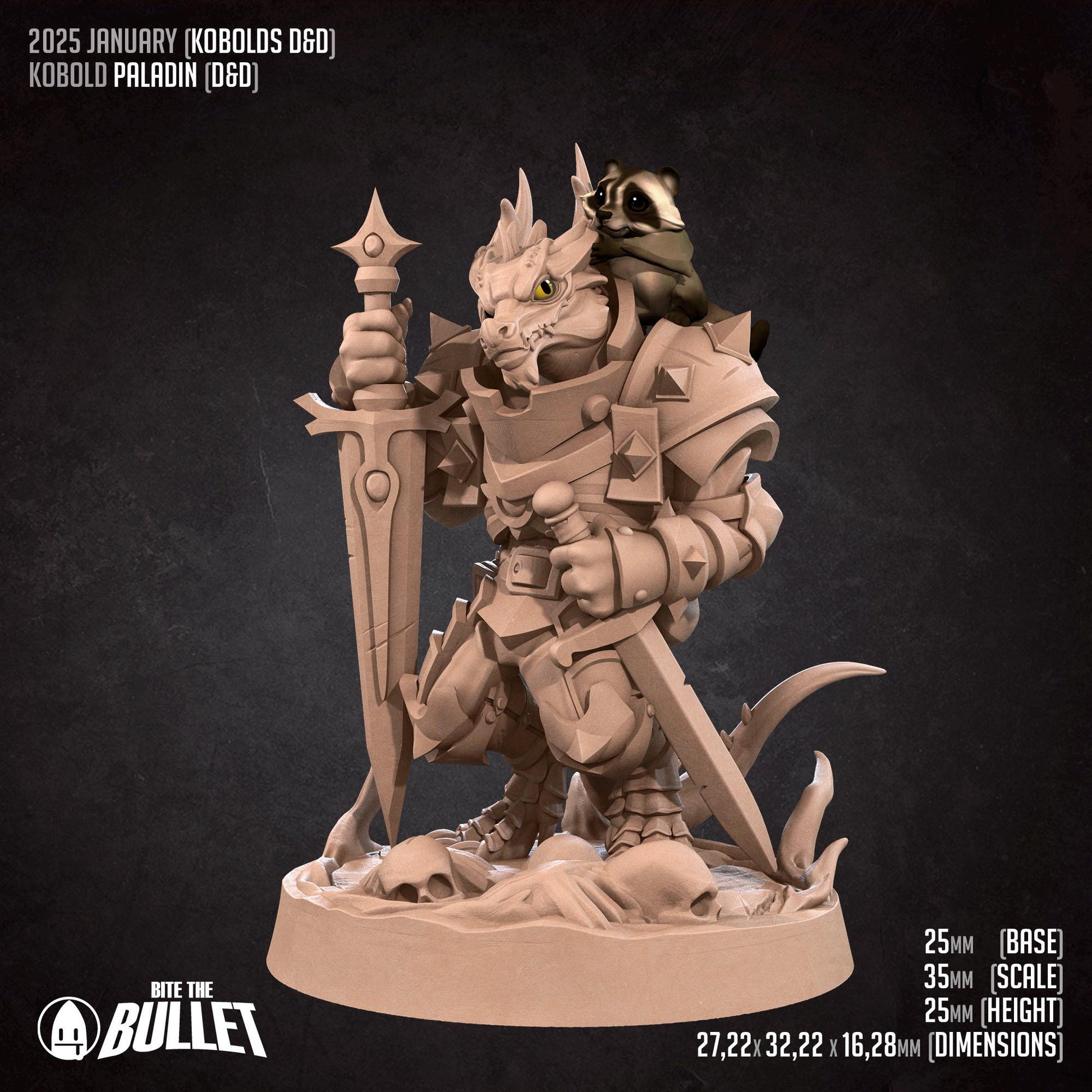 Kobold Paladin | Kobolds D&D | Bite The Bullet | 35mm Scale | Resin Printed Tabletop RPG Miniature Figures | DND | 5E