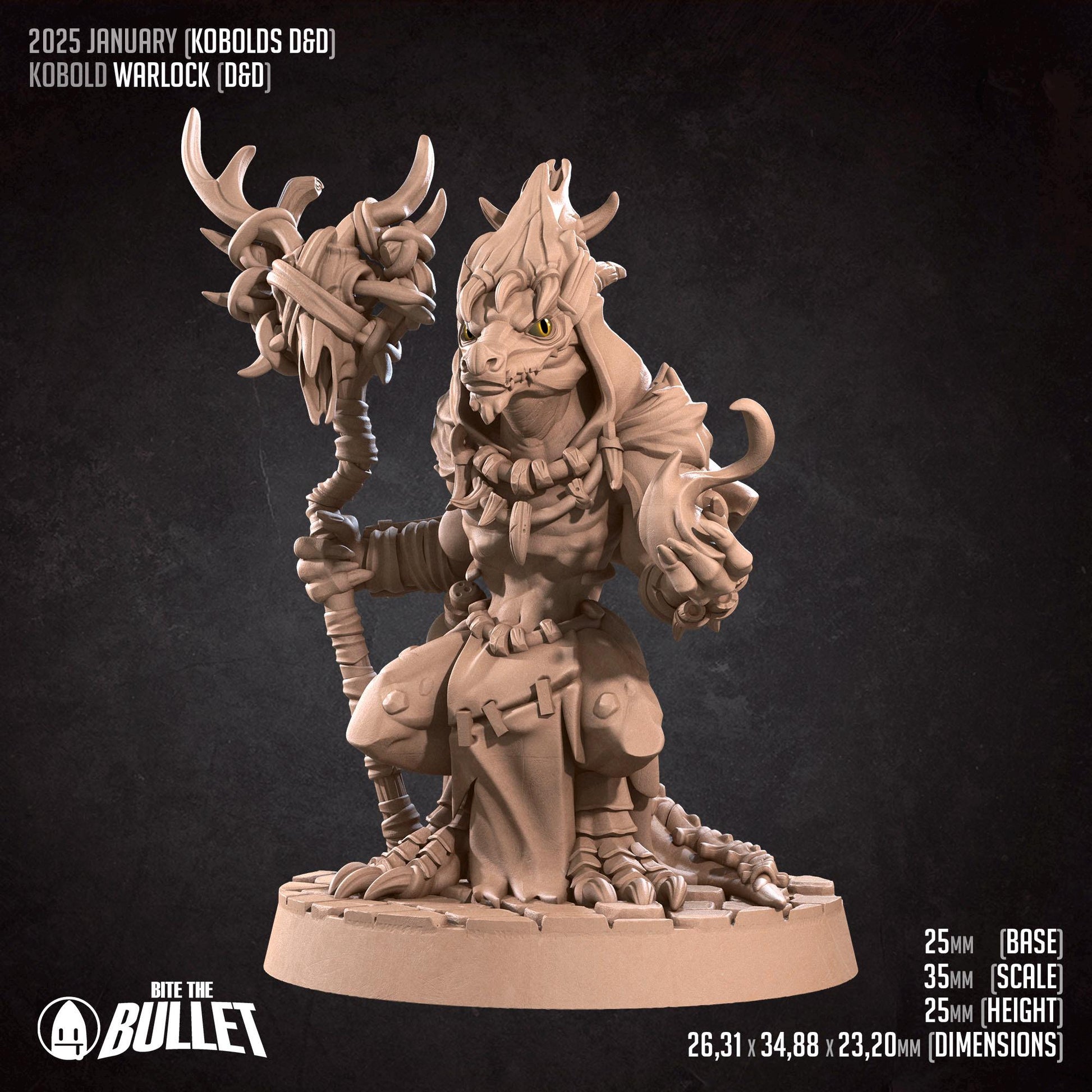 Kobold Warlock | Kobolds D&D | Bite The Bullet | 35mm Scale | Resin Printed Tabletop RPG Miniature Figures | DND | 5E