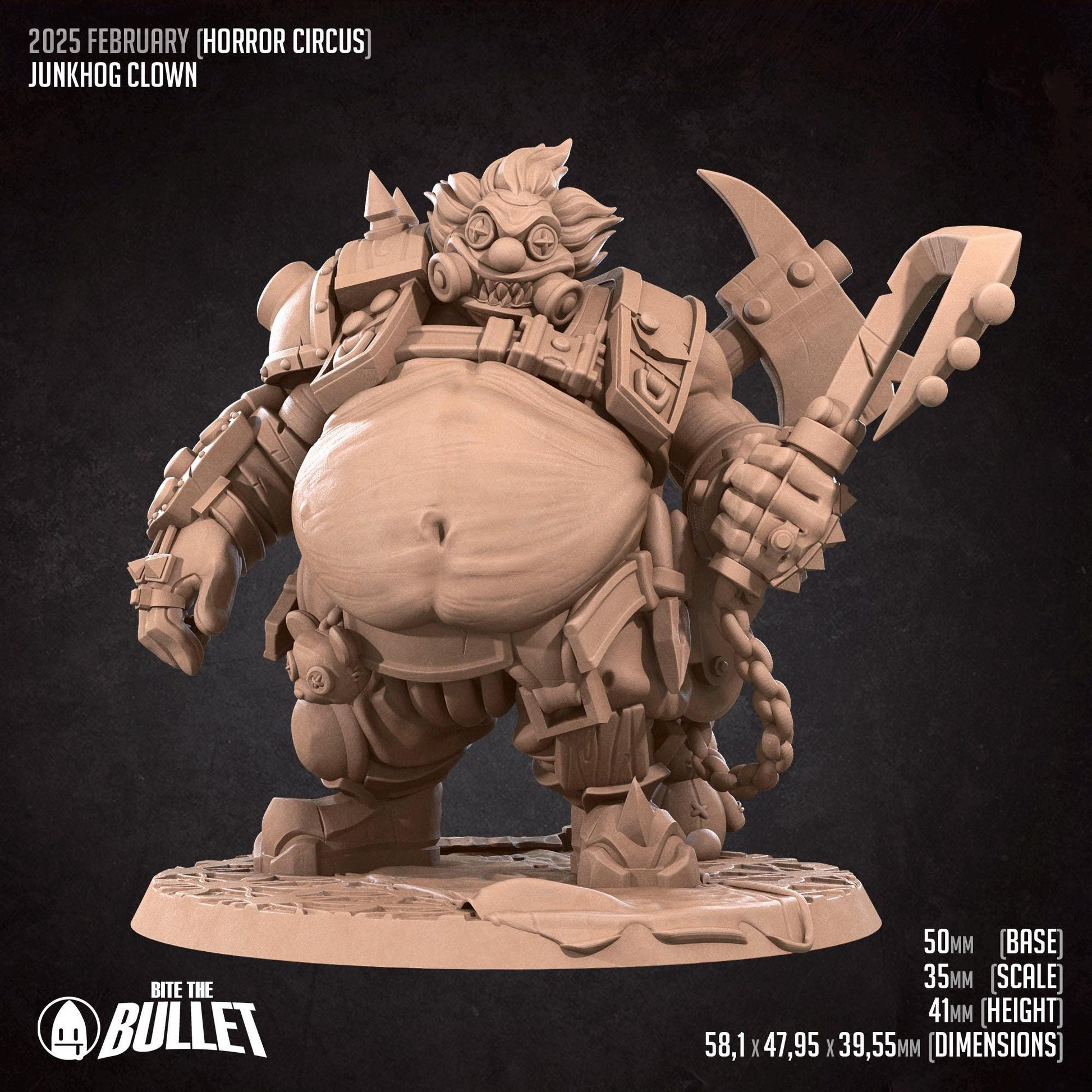 Junkhog Clown | Horror Circus | Bite The Bullet | 35mm Scale | Resin Printed Tabletop RPG Miniature Figures | DND | 5E