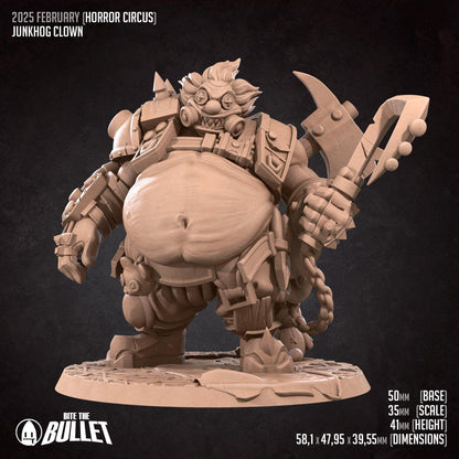 Junkhog Clown | Horror Circus | Bite The Bullet | 35mm Scale | Resin Printed Tabletop RPG Miniature Figures | DND | 5E