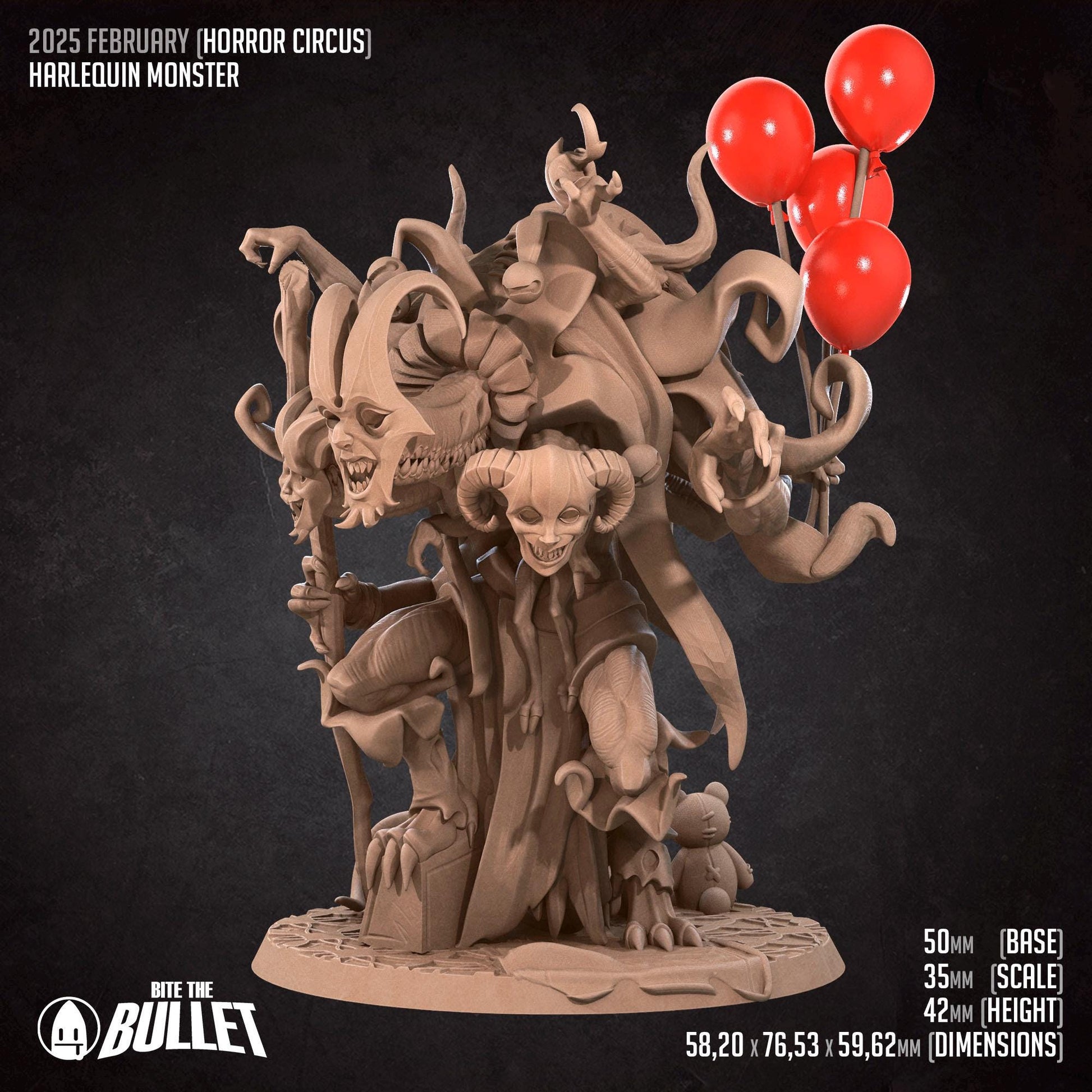 Harlequin Monster | Horror Circus | Bite The Bullet | 35mm Scale | Resin Printed Tabletop RPG Miniature Figures | DND | 5E