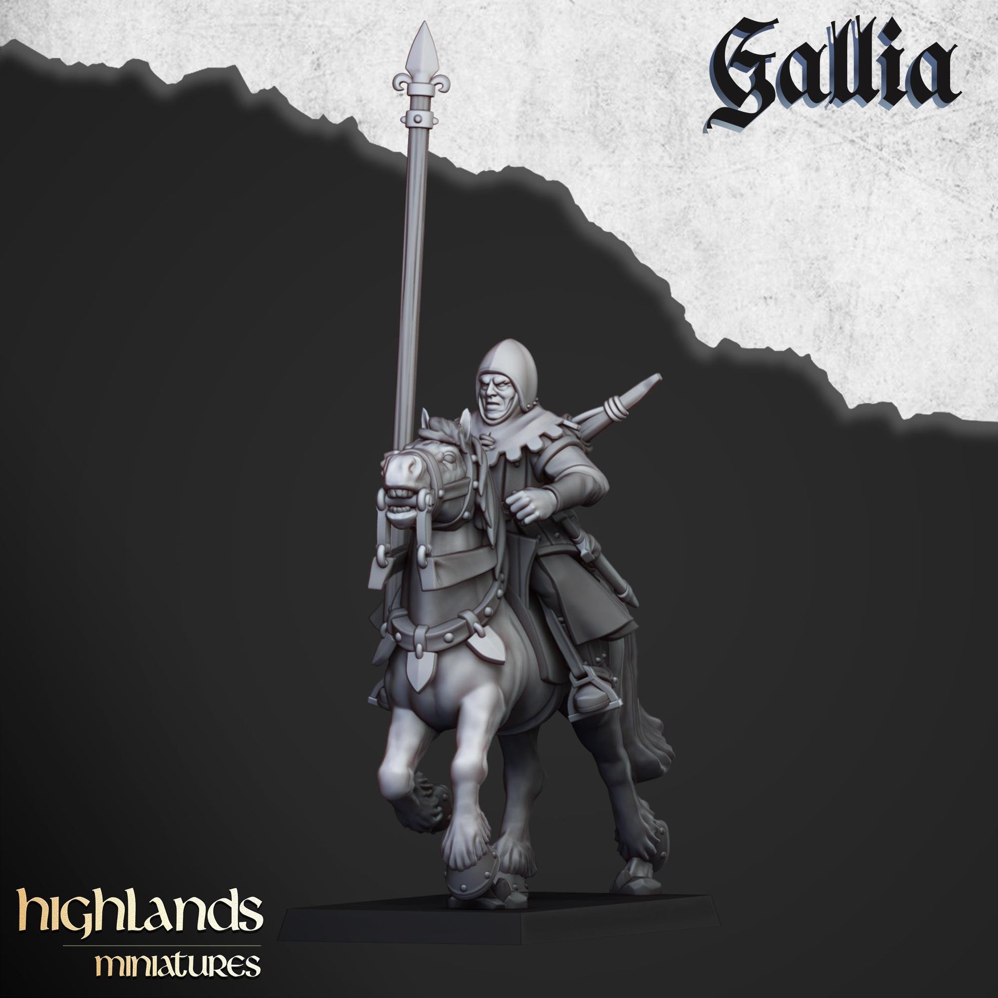 Gallia Mounted Men At Arms | Gallia | Highland Miniatures | 32mm Scale Resin Tabletop RPG Figures for Roleplaying and Wargaming