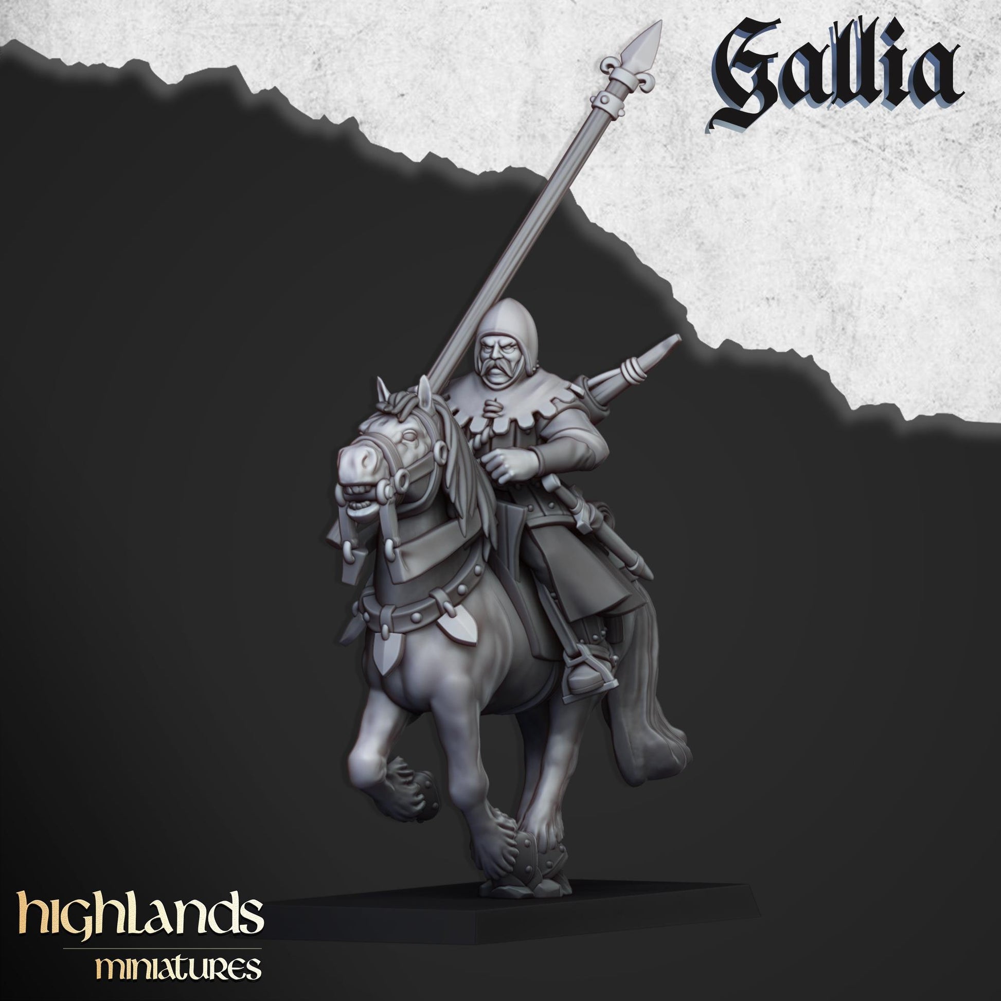 Gallia Mounted Men At Arms | Gallia | Highland Miniatures | 32mm Scale Resin Tabletop RPG Figures for Roleplaying and Wargaming