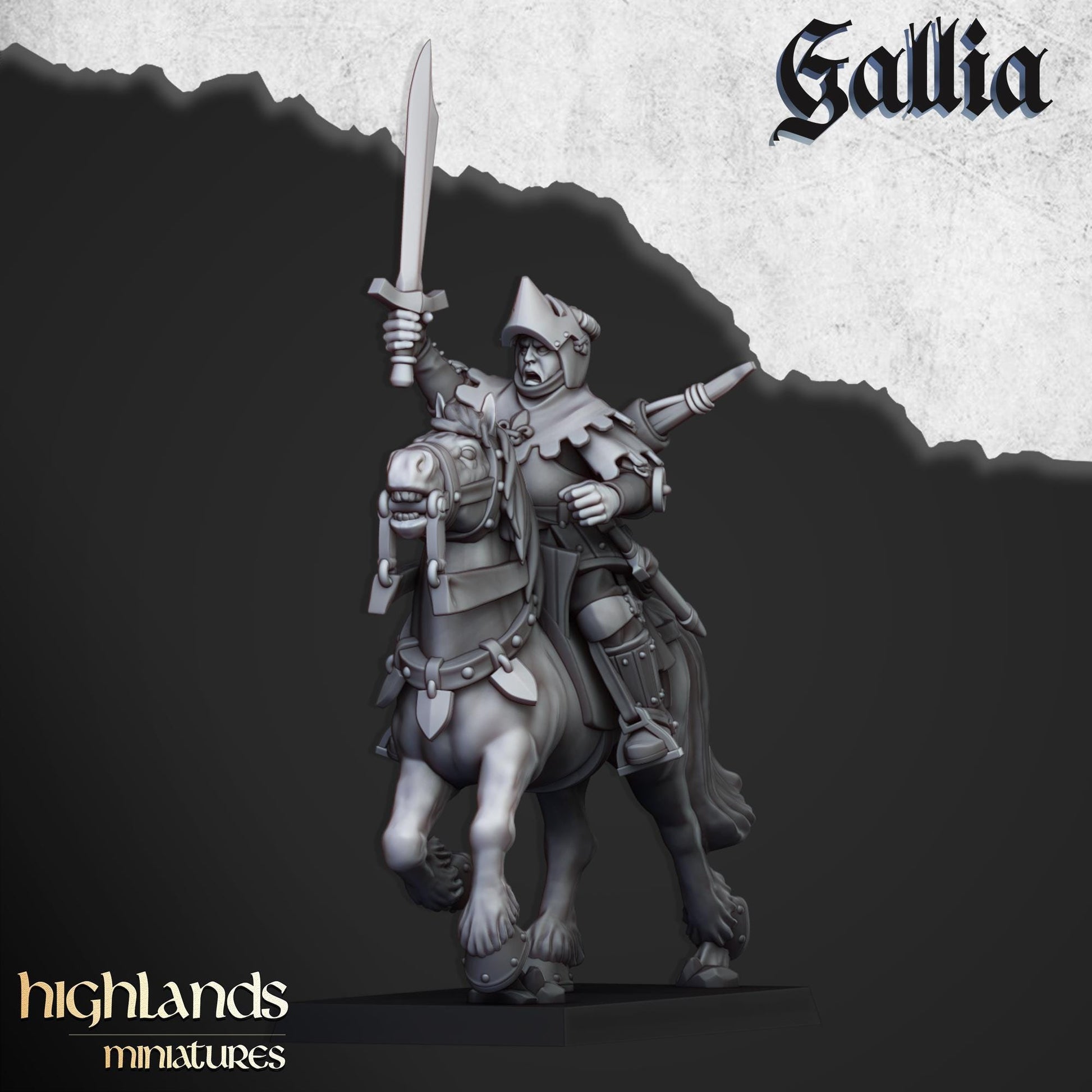 Gallia Mounted Men At Arms | Gallia | Highland Miniatures | 32mm Scale Resin Tabletop RPG Figures for Roleplaying and Wargaming