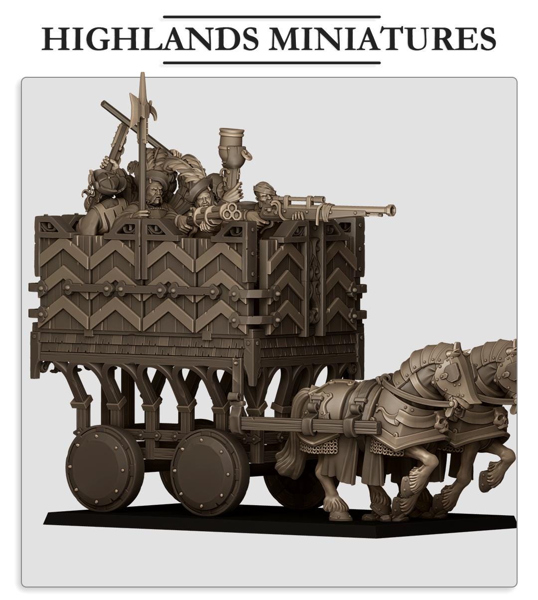 Sunland Armored Wagon | Sunland | Highland Miniatures | 32mm Scale Resin Tabletop RPG Figures for Roleplaying and Wargaming