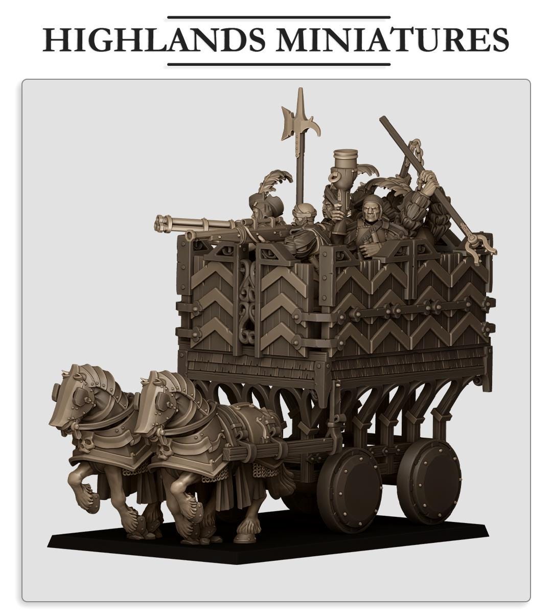 Sunland Armored Wagon | Sunland | Highland Miniatures | 32mm Scale Resin Tabletop RPG Figures for Roleplaying and Wargaming