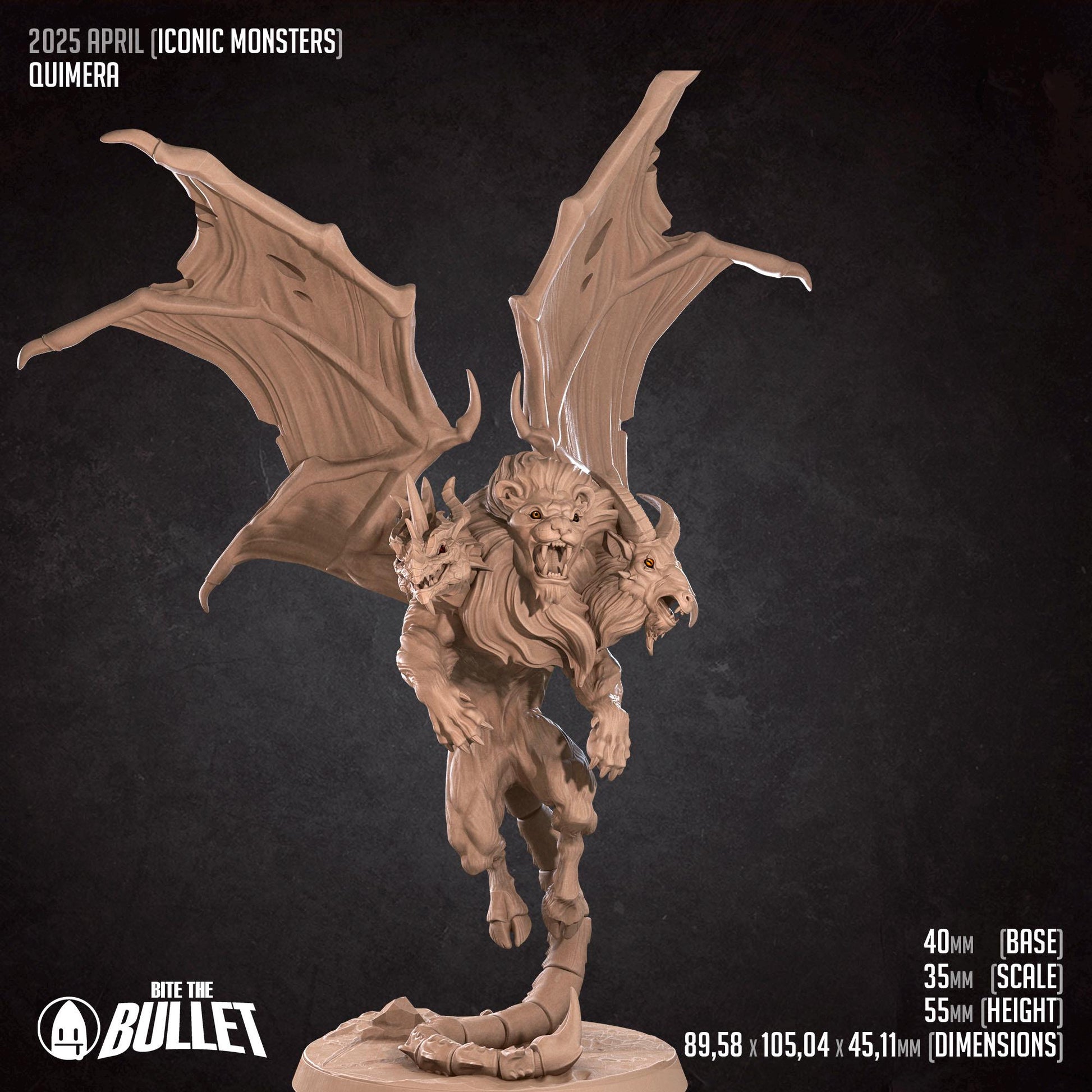 Chimera | Iconic Monsters | Bite The Bullet | 35mm Scale | Resin Printed Tabletop RPG Miniature Figures | DND | 5E