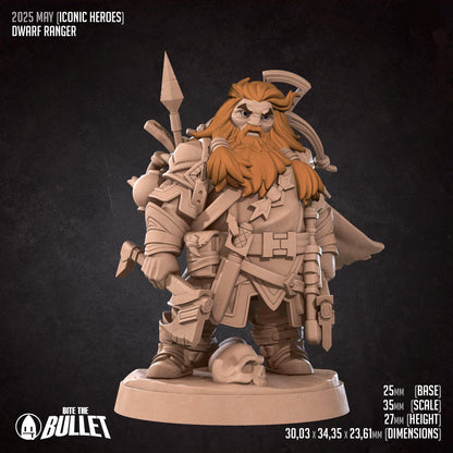 Dwarf Ranger | Iconic Heroes | Bite The Bullet | 35mm Scale | Resin Printed Tabletop RPG Miniature Figures | DND | 5E