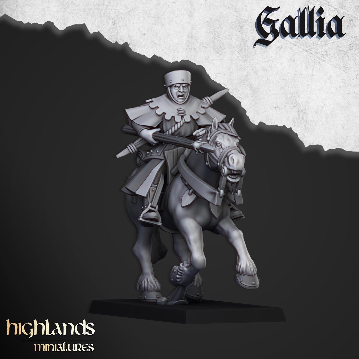 Gallia Mounted Men At Arms | Gallia | Highland Miniatures | 32mm Scale Resin Tabletop RPG Figures for Roleplaying and Wargaming