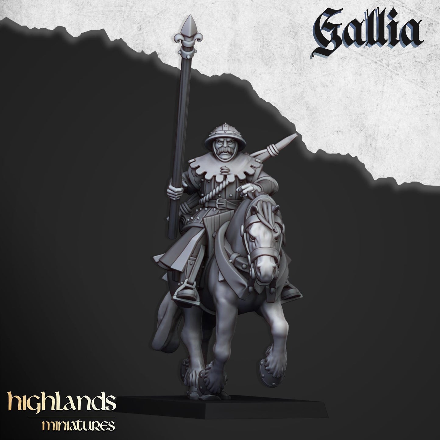 Gallia Mounted Men At Arms | Gallia | Highland Miniatures | 32mm Scale Resin Tabletop RPG Figures for Roleplaying and Wargaming