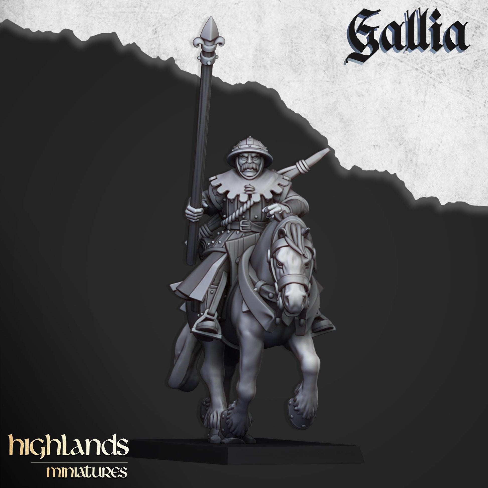 Gallia Mounted Men At Arms | Gallia | Highland Miniatures | 32mm Scale Resin Tabletop RPG Figures for Roleplaying and Wargaming