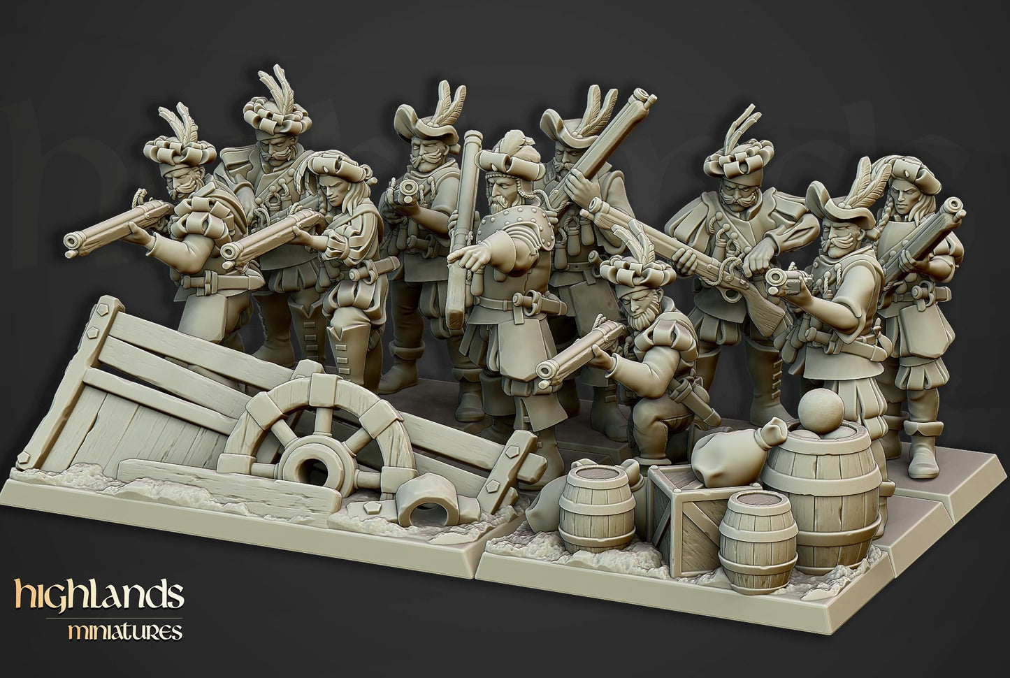 The Arquebusiers Unit | Sunland | Highland Miniatures | 32mm Scale Resin Tabletop RPG Figures for Roleplaying and Wargaming