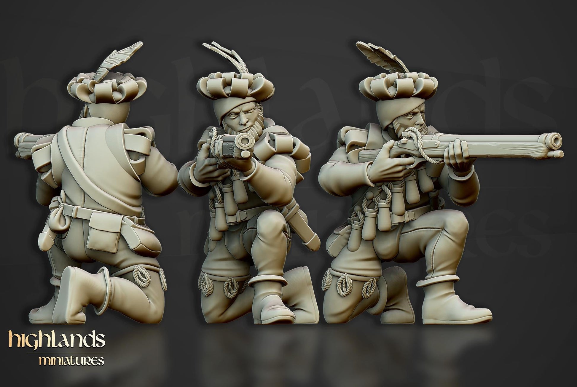 The Arquebusiers Unit | Sunland | Highland Miniatures | 32mm Scale Resin Tabletop RPG Figures for Roleplaying and Wargaming
