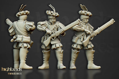 The Arquebusiers Unit | Sunland | Highland Miniatures | 32mm Scale Resin Tabletop RPG Figures for Roleplaying and Wargaming