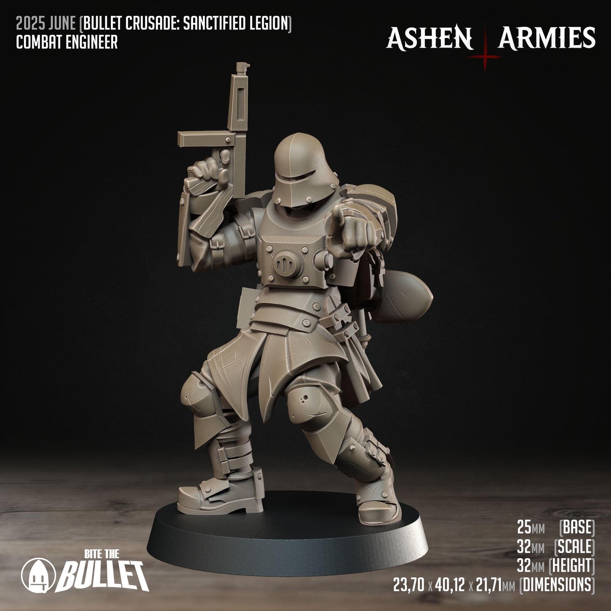 Combat Engineer | Bullet Crusade: Sanctified Legion | Bite The Bullet | 35mm Scale | Resin Printed Tabletop RPG Miniature Figures
