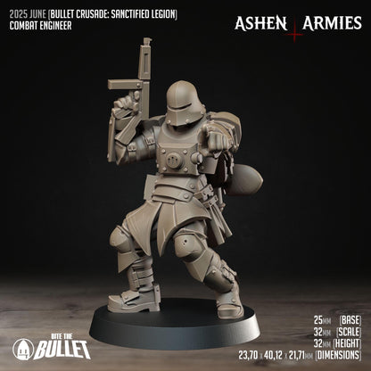 Combat Engineer | Bullet Crusade: Sanctified Legion | Bite The Bullet | 35mm Scale | Resin Printed Tabletop RPG Miniature Figures