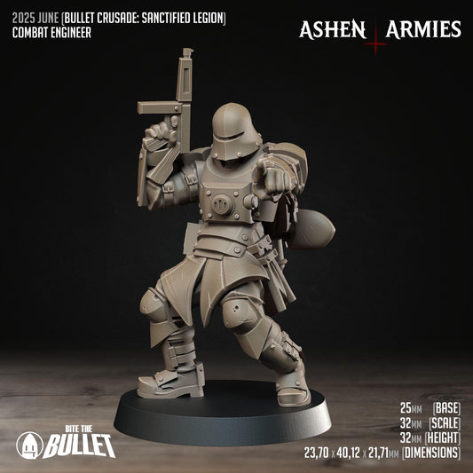 Combat Engineer | Bullet Crusade: Sanctified Legion | Bite The Bullet | 35mm Scale | Resin Printed Tabletop RPG Miniature Figures