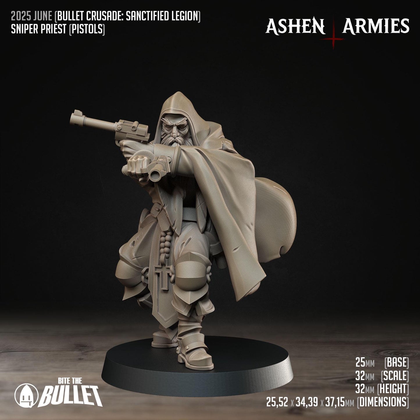 Sniper Priest - Pistols | Bullet Crusade: Sanctified Legion | Bite The Bullet | 35mm Scale | Resin Printed Tabletop RPG Miniature Figures